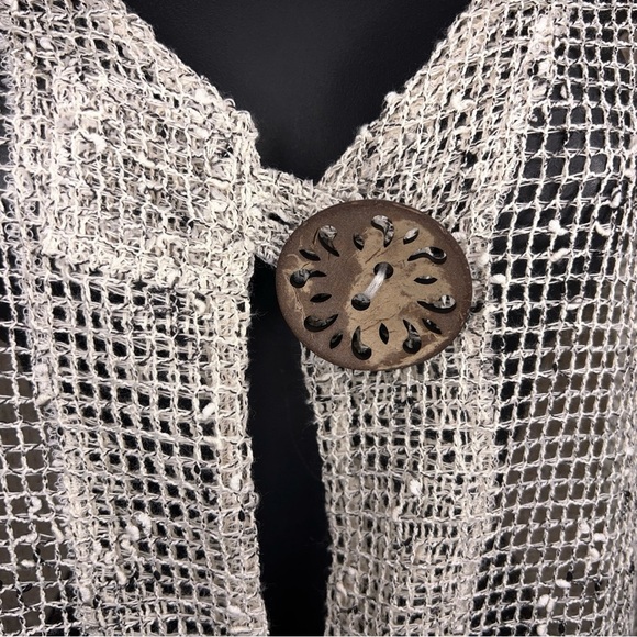 Small Nina Leonard Ivory Open Knit Top Beach Boho Bohemian Vneck Lightweight - Picture 3 of 15